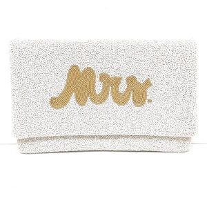 Mrs. Bridal Clutch with Chain | White & Gold